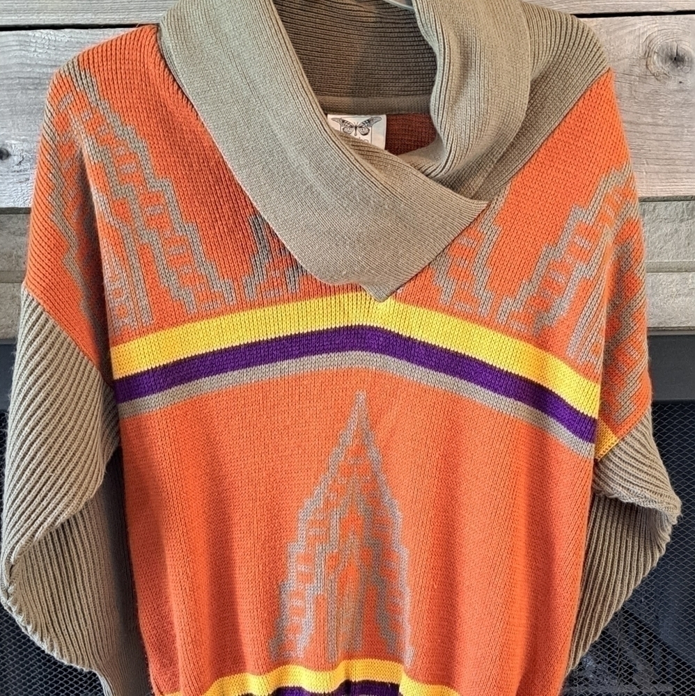 VINTAGE Macho Sweater Men's Cowl Neck 70's Style Size Med Wool Blend